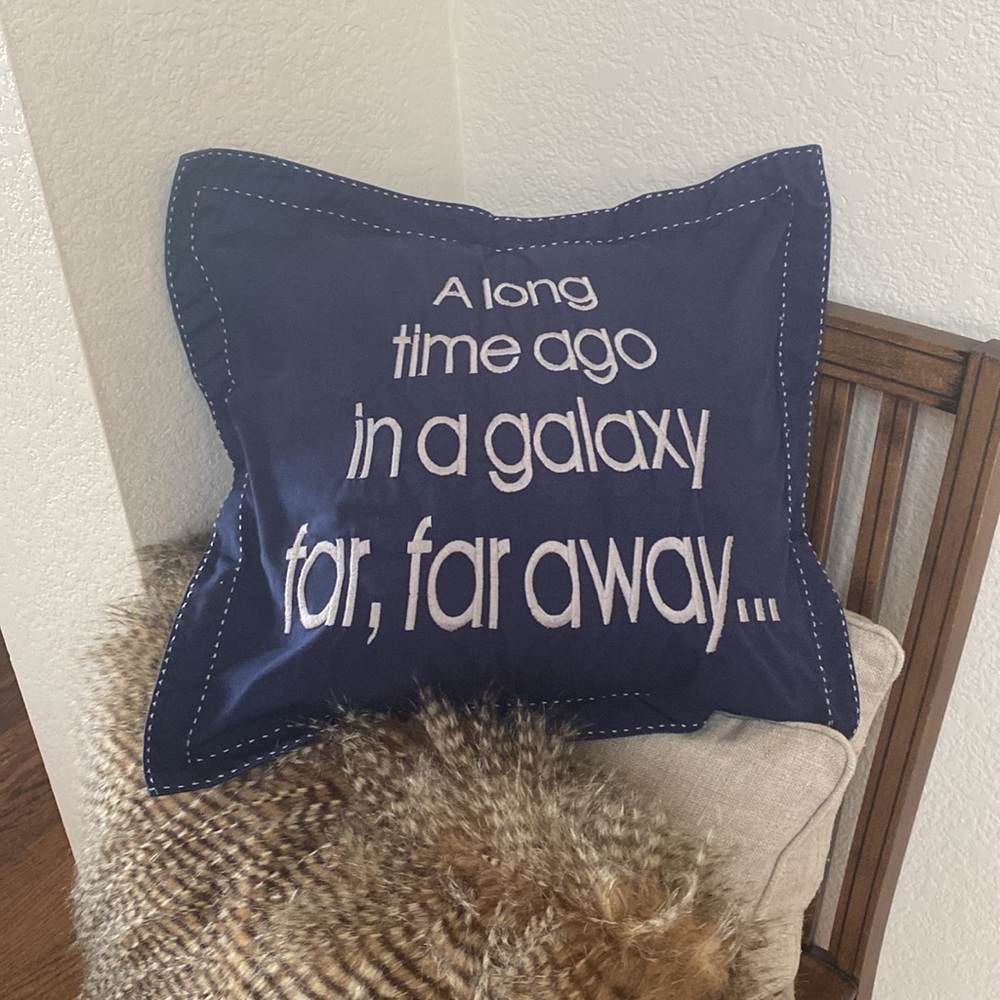 Pottery Barn Kids Star Wars navy pillow.  Galaxy Far Far Away. - Picture 7 of 7
